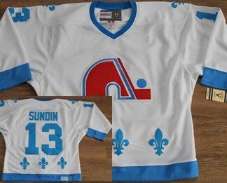 Quebec Nordiques #13 Mats Sundin White With Light Blue Throwback CCM Jersey