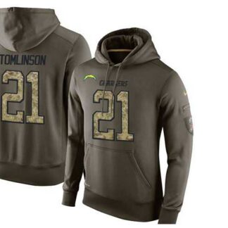 Glued Nike San Diego Chargers #21 LaDainian Tomlinson Olive Green Salute To Service Men's Pullover Hoodie