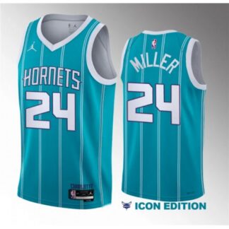 Men's Charlotte Hornets #24 Brandon Miller Teal 2022/23 Draft Icon Edition Stitched Basketball Jersey R0AO