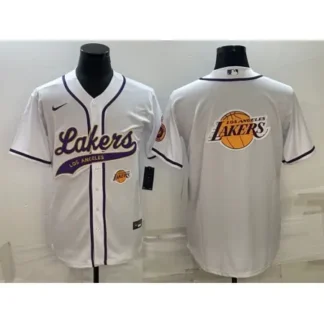Men's Los Angeles Lakers White Team Big Logo With Patch Cool Base Stitched Baseball Jersey TZ92