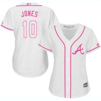 Atlanta Braves #10 Chipper Jones White/Pink Fashion Women’s Stitched MLB Jersey