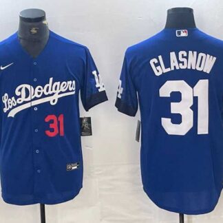 Men's Los Angeles Dodgers #31 Tyler Glasnow Number Blue 2021 City Connect Cool Base Stitched Jersey