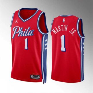 Men's Philadelphia 76ers #1 Kenyon Martin Jr Red Statement Edition Stitched Jersey Dzhi
