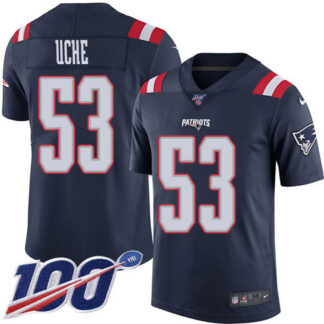 Nike New England Patriots #53 Josh Uche Navy Blue Men’s Stitched NFL Limited Rush 100th Season Jersey
