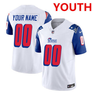 Youth new england patriots active player custom white blue 2023 f.u.s.e. throwback limited football stitched jersey