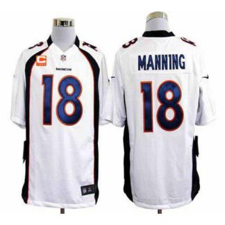 Nike Denver Broncos #18 Peyton Manning White With C Patch Men’s Stitched NFL Game Jersey