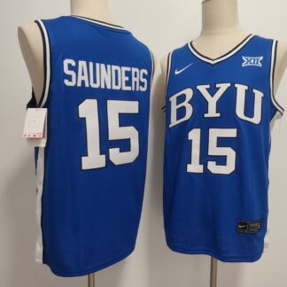 Men's BYU Cougars #15 Richie Saunders Blue 2025 Stitched Basketball Jersey