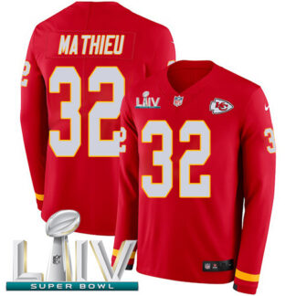 Nike Kansas City Chiefs #32 Tyrann Mathieu Red Super Bowl LIV 2020 Team Color Youth Stitched NFL Limited Therma Lon...