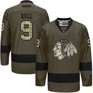 Glued Chicago Blackhawks #9 Bobby Hull Green Salute to Service NHL Jersey