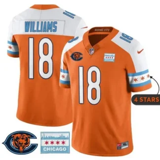 Men's Chicago Bears #18 Caleb Williams Orange Alternate City Edition With Chicago Flag Vapor F.U.S.E. Untouchable L...