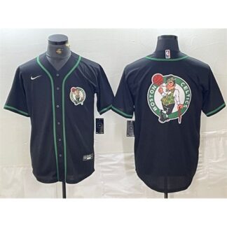 Men's Boston Celtics Black Team Big Logo With Patch Stitched Baseball Jersey HEWR