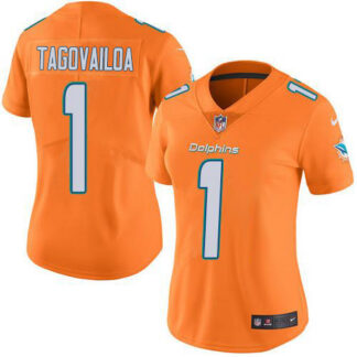 Nike Miami Dolphins #1 Tua Tagovailoa Orange Women’s Stitched NFL Limited Rush Jersey
