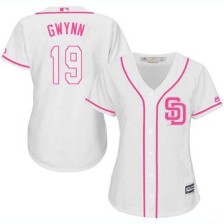 San Diego Padres #19 Tony Gwynn White/Pink Fashion Women’s Stitched MLB Jersey