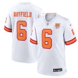 Men's '76 Tampa Bay Buccaneers #6 Baker Mayfield White 50th Season Game Jersey