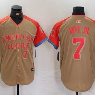 Men's Kansas City Royals #7 Bobby Witt Jr Number Cream 2024 All Star Limited Stitched Jersey
