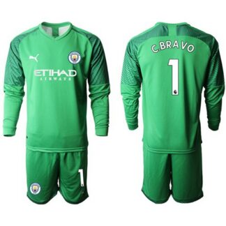 Manchester City #1 C.Bravo Green Goalkeeper Long Sleeves Soccer Club Jersey
