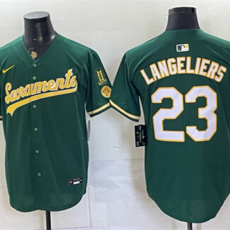 Men's Oakland Athletics #23 Shea Langeliers 2026 Green Alternate Sacramento Celebrating 125 Years Vapor Limited Sti...