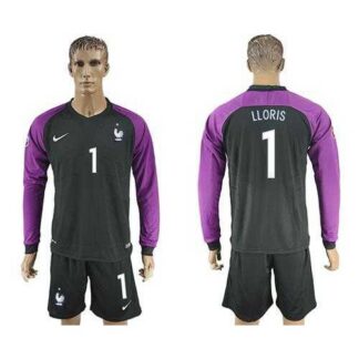 France #1 LLORIS Black Goalkeeper Long Sleeves Soccer Country Jersey