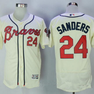 Men's Atlanta Braves #24 Deion Sanders Retired Cream Stitched MLB Majestic Flex Base Jersey