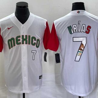 Men's Mexico Baseball #7 Julio Urias Number 2023 White Red World Classic Stitched Jersey9