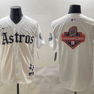 Mens Houston Astros Team Big Logo White Gothic 'Houston Born Barrio Raised' Limited Stitched Baseball Jersey