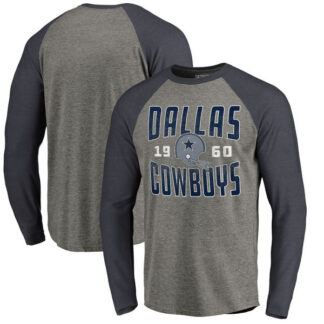 Dallas Cowboys NFL Pro Line by Fanatics Branded Timeless Collection Antique Stack Long Sleeve Tri-Blend Raglan T-Sh...