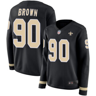 Nike New Orleans Saints #90 Malcom Brown Black Team Color Women’s Stitched NFL Limited Therma Long Sleeve Jersey