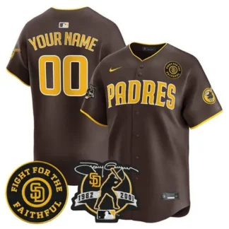 Men's San Diego Padres Brown Tony Gwynn & Faithful Patch Limited Custom Jersey